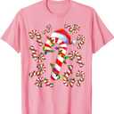 Red and White Christmas Candy Cane Santa Lights Christmas T-Shirt, Large