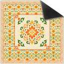 Orange Green Chinoiserie Floral Mahjong Mat 31.5 x 31.5 in, Abstract Art Chinese Non-Slip Noise Reduction Gaming Mat for Table American Mahjong Poker Board Games Card Games Dominoes, 31.5 x 31.5 x 0.12 inches