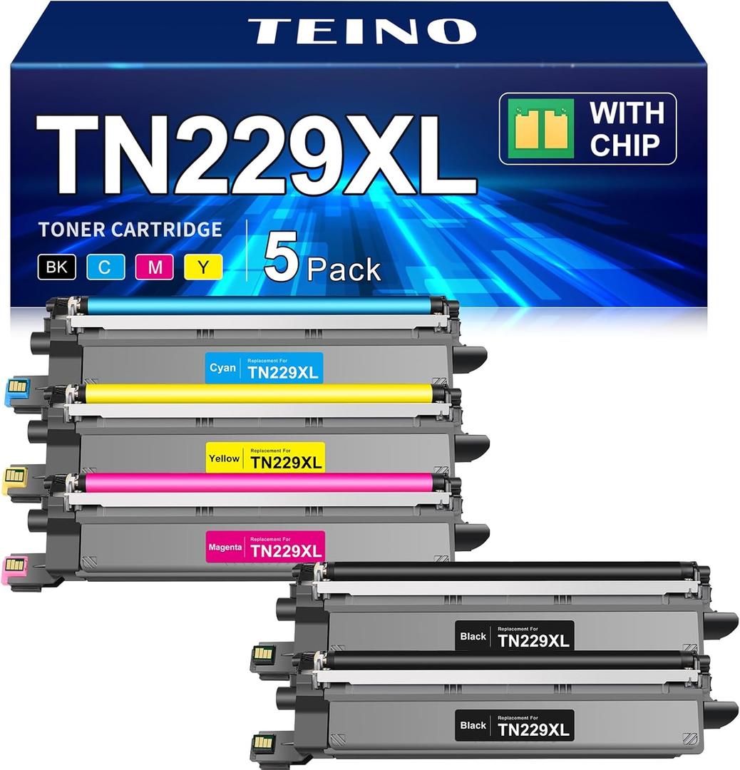 TEINO Compatible TN229XL Toner Cartridges Replacement for Brother TN229XL TN229 TN 229XL TN-229XL to use with MFC-L3720CDW MFC-L3780CDW HL-L3220CDW HL-L3280CDW HL-L3300CDW L3295CDW Printer (5 Pack)
