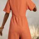 AlvaQ Rompers for Women Solid Color Casual Short Sleeve V Neck Zipper Short Jumpsuits with Pockets (XXL)