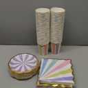Yungyan 216 Pcs 72 Guest Pastel Party Plates and Napkins Gold Foil Scalloped Edge 6" Paper Dessert Plates and Striped Pastel 9 oz Cup Disposable Tableware Set for Birthday Wedding Baby Shower Supplies