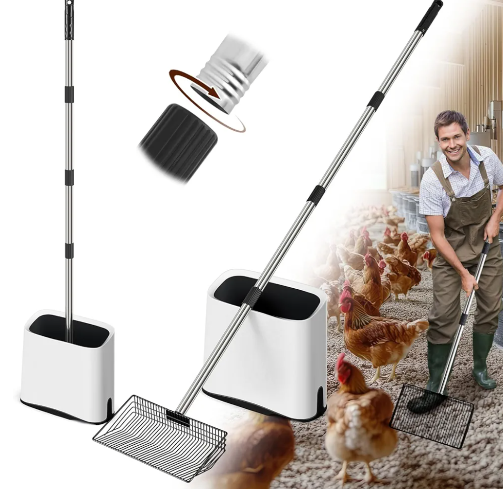 Teenyyou 10 Inch Large Metal Chicken Poop Scooper with Holder, 24 to 68" Extendable Long Chicken Coop Litter Scoop with Stainless Steel Handle, 4 in 1 Multifunctional Heavy Duty Litter Sifting Shovel Teenyyou 10 Inch Large Metal Chicken Poop Scooper with Holder, 24 to 68" Extendable Long Chicken Coop Litter Scoop with Stainless Steel Handle, 4 in 1 Multifunctional Heavy Duty Litter Sifting Shovel