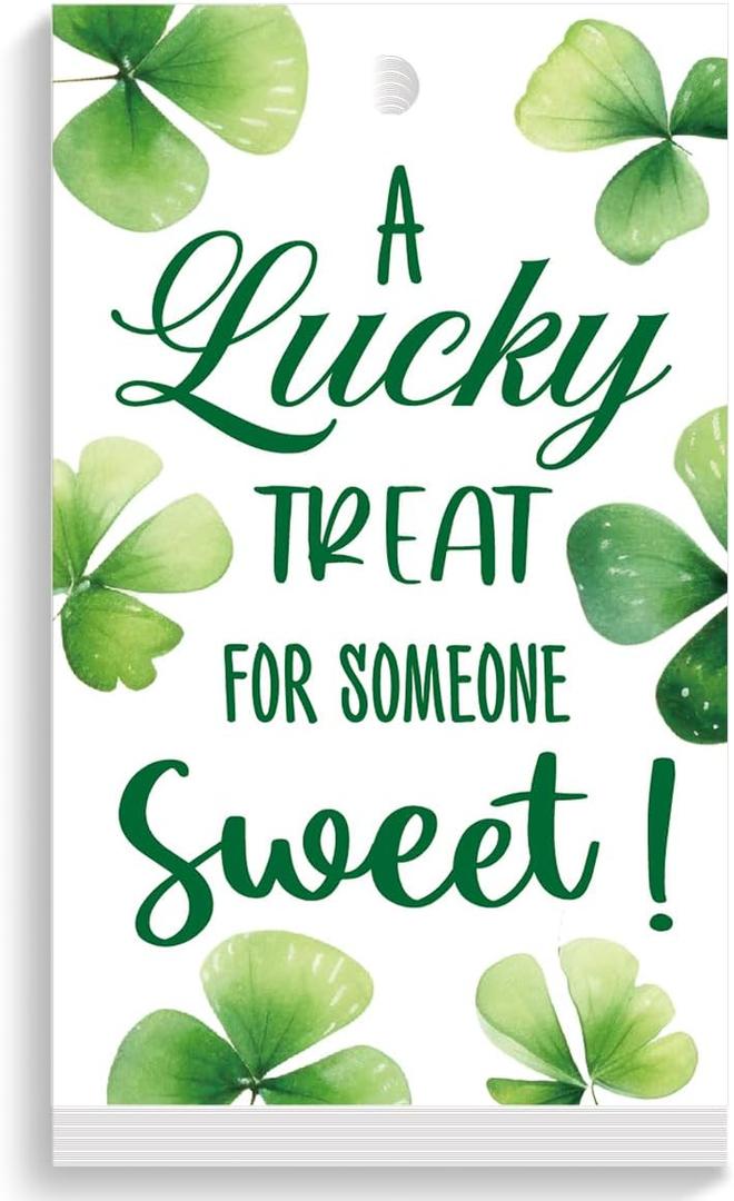 St Patricks Day Gift Tags, White Shamrock-Lucky Treat for Someone Sweet-Tag Decorative Hanging Paper Tag for Gift Wrapping Basket Irish Party Favor Decoration Supplies, 2" x 3.5"-100 Pcs