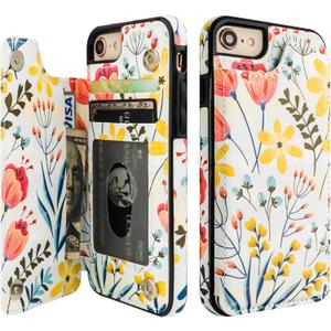 HAOPINSH for iPhone SE(2022)/(2020) iPhone 7/8 Wallet Case with Card Holder, Floral Flower Flip Folio PU Leather Kickstand Card Slots, Double Magnetic Clasp Shockproof Case 4.7"