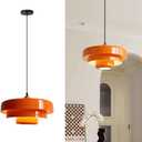 Industrial Pendant Lamp 14'' Nordic Ceiling Pendant Lighting, 3-Layer Metal Shade Design, Vintage Hanging Light Flush Chandelier for Kitchen Island, Dining Table Living Room Hallway(Orange)