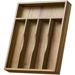 Kiasthome Acacia Wood Silverware Drawer Organizer, Kitchen Utensil Cutlery Drawer Organizer with Grooved Dividers, Flatware Organizer Silverware Tray Holder for Spoon, Fork, 11''x13.8'' (5 Slots)