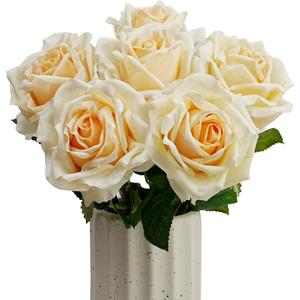 6 Pcs Silk Real Touch Latex Roses, Artificial Single Stem Big Bloom Faux Roses for Home Party Office Wedding Indoor Decor, Floral Arrangements, Table Centerpieces (Champagne)
