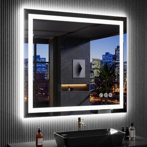 LOAAO 40X38 RGB LED Bathroom Mirror with Lights, Large, Anti-Fog, Dimmable Smart Lighted Bathroom Vanity Mirror, Multiple Light Modes, RGB Backlit + Front Light, Memory Function, Tempered Glass