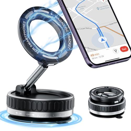 Vacuum Magnetic Phone Holders for Your Car[120+ LB Strongest Suction & 2800gf Strongest Magnetic], 360° Adjustable Suction Cup Phone Mount for Magsafe, Car Mount for iPhone 17/16/15 Pro Max & Android