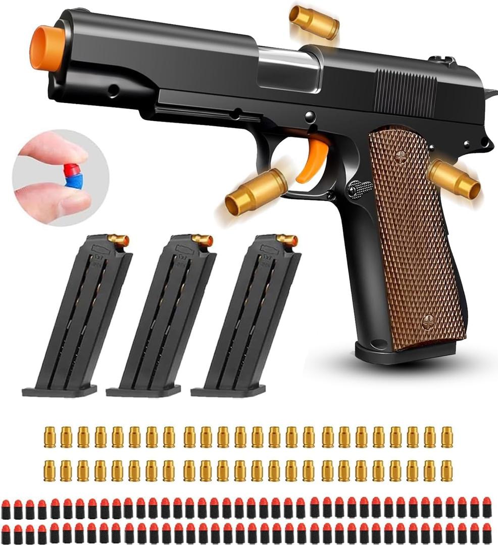 Toy Gun, Shell Ejecting Toy Gun with Soft Bullets, Educational Model Toy Pistol Shooting Game, Gifts for Kids Boys Girls (Brown)