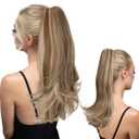 Clip in Ponytail Extension 18 Inch Pony Tails Hair Extensions for Women Long Straight Curly Tail Ponytail Hair piece Synthetic Fake Versatile Pony (Bahama Beige)