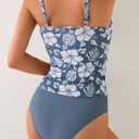 ZAFUL Women's Spaghetti Strap Tankini Swimsuits V Neck Tummy Control Tie Side Thong Bikini Swimsuits 2 Piece Bathing Suits (Large, 7-blue)