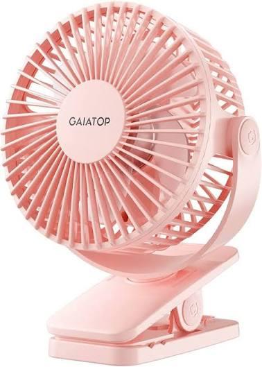 Gaiatop Portable Clip on Fan Battery Operated, Small Powerful 3 Speed Quiet 360° Rotate, USB Rechargeable Mini Personal Cooling Fan for Desk Table Home Office Stroller Camping Women Gifts Pink
