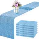 6 Pieces 12 x 108 Inches Lake Blue Sequin Table Runners Glitter Sequin Runner Rectangular Table Cloth for Christmas New Year Birthday Wedding Holiday Party Decorations