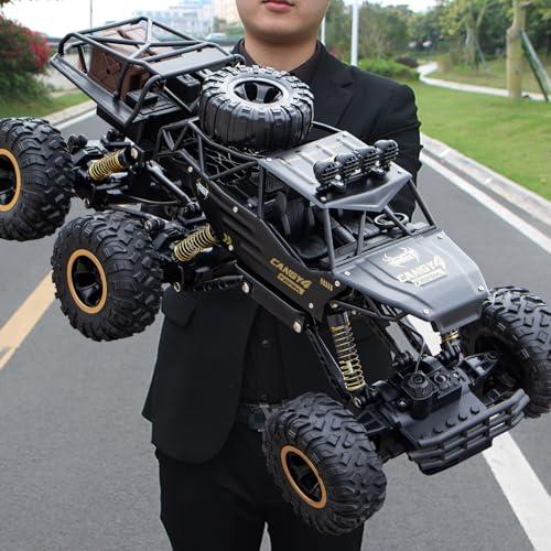 Jiakora Large Size RC Cars, Rock Crawler RC Truck with 2 Rechargeable Batteries, 6 Wheel Remote Control Monster Truck, Durable Metal Body & LED Headlights, Boy Toys for 4-7, 8-12 Kids & Adults