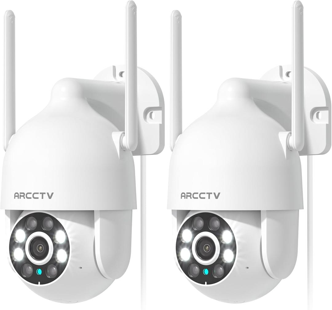 2K Security Cameras Outdoor, 360°Pan-Tilt View 2.4G/5G WiFi Security Camera with Motion Tracking, Spotlight & Siren, 2-Way Audio, Full Color Night Vision, Waterproof (2 Pack)