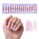 2 x Press on Nails, Medium Coffin French Soft Gel Nail Tips, 256pcs French Tip Press on Nails Pink, No Need to File Tips Pre-lasting, Full Cover Fake Nails Extension for Women Nail Art DIY 16 Sizes
