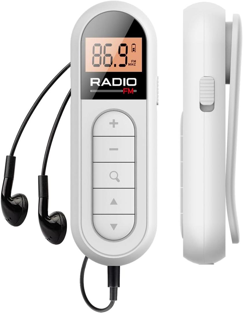 FM Radio, Rechargeable Portable Pocket Transistor Radio with Best Reception,LCD Digital Tuning with Backlight, Stereo Sound, Belt Clip for Jogging,Walking