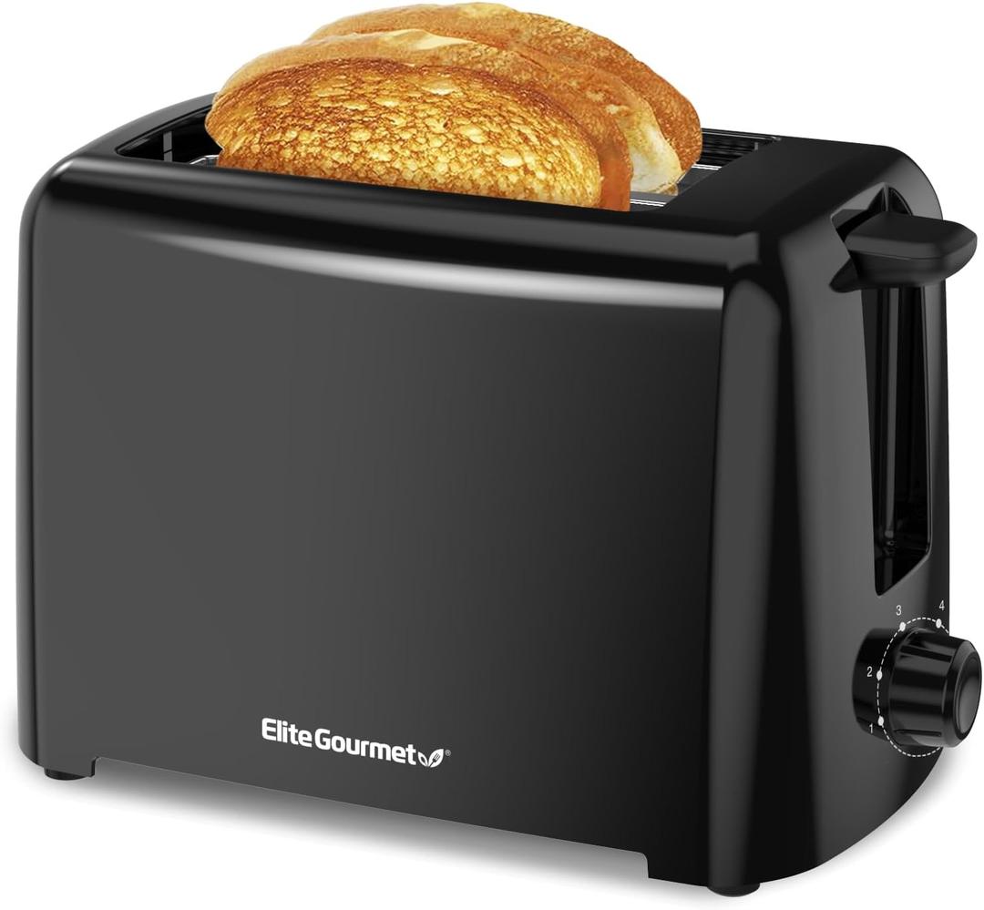 Elite Gourmet 2-Slice Cool Touch Toaster  6 Browning Levels, Extra Wide 1.25 Slots for Bagels & Thick Bread, Cancel Function, Compact, ETL Certified, Black