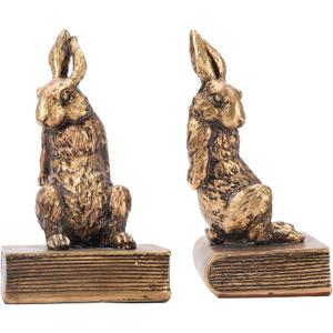 Book Ends for Shelves to Hold Books Hevay Duty,Decorative Bookends for Bookshelf Dcor,Cute Animal Rabbit Book Stopper Easter Bunny Statues for Home, Office Desk, Living Room Decoration,1 Pair (Gold)