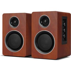 Computer Speakers for Desktop PC, Active Bookshelf Speaker with 3‘’ Carbon Fiber Woofer and Silk Film Tweeter , Supports Bluetooth 5.3, USB-C, AUX/ RCA Input for Record Player TV - Brown Stereo Set