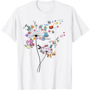 Cute Sewing Dandelion Flowers Quilting Quilter Sewer Tee T-Shirt, Large