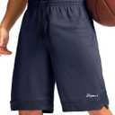 Pudolla Men's Basketball Shorts with Zipper Pockets 11" Long Gym Athletic Shorts for Men Lightweight Quick Dry (Large, Navy)