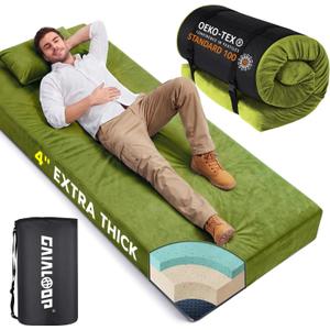 4 Inch GAIALOOP Thick Memory Foam Camping Mattress, Roll Up Floor Sleeping Mat Camp Cot Mattress Pad Travel Camping Couch Bed for Guest Adults Side Sleepers [Twin:75 * 38 * 4"]
