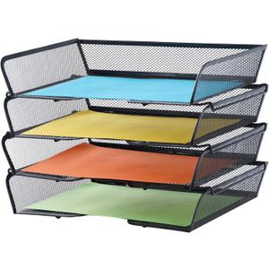 4 Tier Mesh Stackable File Trays Letter Trays,Office Paper Organizer for Desk,File Organizers and Storage,Black