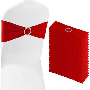 Red Chair Sashes 50 Pack Spandex Stretch Chair Band Sashes with Buckles for Folding Chairs Wedding Party Reception Baby Shower Events Banquet Decorations