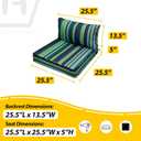 AAAAAcessories Outdoor Seat Cushions for Chairs, Fade-Resistant, Waterproof Patio Furniture Replacement Cushions, 25.5" x 25.5" x 5" + 25.5" x 13.5", Stormy Teal Coastal Stripe