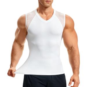 Nebility Compression Shirt Mens Shapewear V-Neck Undershirt Slimming Sleeveless Tummy Control Body Shaper Workout Top L