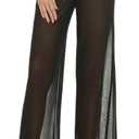 RUEWEY Women See Throug Mesh Flare Cover up Pants Swimsuit Bikini Bottom Cover up Elastic Waist Wide Leg Palazzo Trousers (Large)