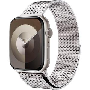 LULULOOK Milanese Mesh Loop Compatible with Apple Watch Band 49/46/45/44/42/41/40/38mm for Men Women, Stainless Steel Magnetic Buckle Strap for iWatch Ultra 3/2 Ultra Series 11 10 9 8 7 6 SE 5 4 3 (Starlight)