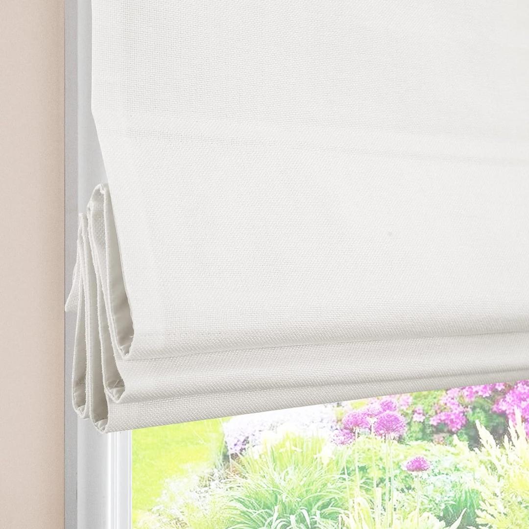 White Cordless Roman Shades, Classic Premium Blackout Roman Window Shades, Custom Washable Fabric Roman Shades for Any Room Setting (1 Piece)