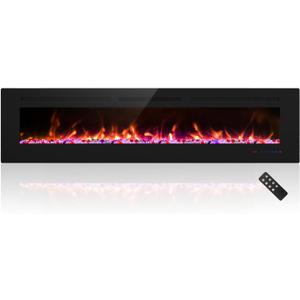 Cheerway 72 inch Ultra-Thin Electric Fireplace Heater, Wall Mounted & Recessed Electric Fireplace Insert, Linear Fireplace w/Thermostat, 1313 Flame Color, Remote & Touch Control w/Timer, 750W/1500W, 72Inch-Upgrade