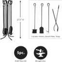 Plow & Hearth 5 Piece Hand Forged Iron Compact Fireplace Tool Set 27.5" | Black Wrought Iron Handle for Outdoor Indoor | Stand Poker Shovel Brush Log Tongs Wood Stove Accessory