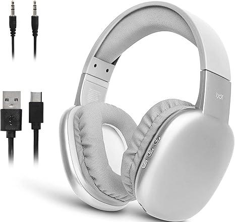 Ultra Wireless Over-Ear Bluetooth Headphones with Mic, Up to 10 Hours Playtime, Bluetooth Headset 33Ft Range with Backup AUX Cable & SD Slot, Wireless Headphones for Gaming, Work & Gym (Silver)