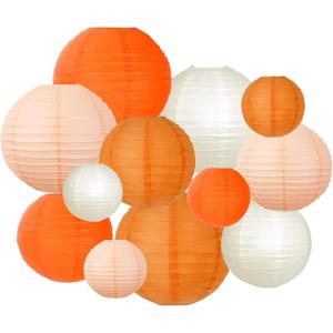 ZOOYOO Orange Peach Paper Lanterns Decorative, Thanksgiving Party Hanging Paper Lanterns Decorations for Fall Harvest Thanksgiving Boho Birthday Wedding Bridal Shower Home Decor Party Decoration 12PCS