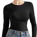 SUUKSESS Women Crew Neck Fitted T Shirts Cotton Jersey Basic Long Sleeve Tops (Black)