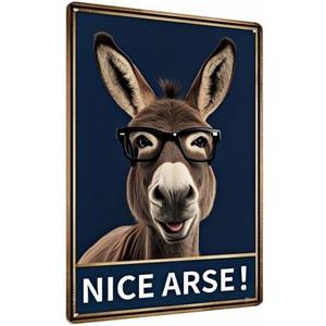 Funny Donkey Bathroom Sign  Farm-Style Humorous Tin Plaque for Restroom or Toilet  Metal Wall Decor for Home or Farmhouse  Ideal Gag Gift  8x12 Inc