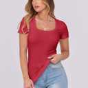 ANRABESS Women Short Sleeve Tops Scoop Neck Ribbed Knit Slim Fitted Basic Tee Shirt Casual Summer Clothes 2026 Spring Outfits (Red, M)