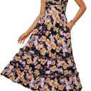 GRACE KARIN 2025 Women's Summer Floral Maxi Dress Casual Sleeveless Ruffle Tiered Wedding Guest Flowy Dresses with Pockets (Medium, Black Orange Floral)