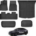MYCO 2025 2026 Tesla Model Y Juniper Floor Mats 5-Seater, Set of 6 Custom Fit All-Weather TPE Waterproof Non-Slip Front & Rear Trunk Cargo Liners (Only for Tesla Model Y Juniper)