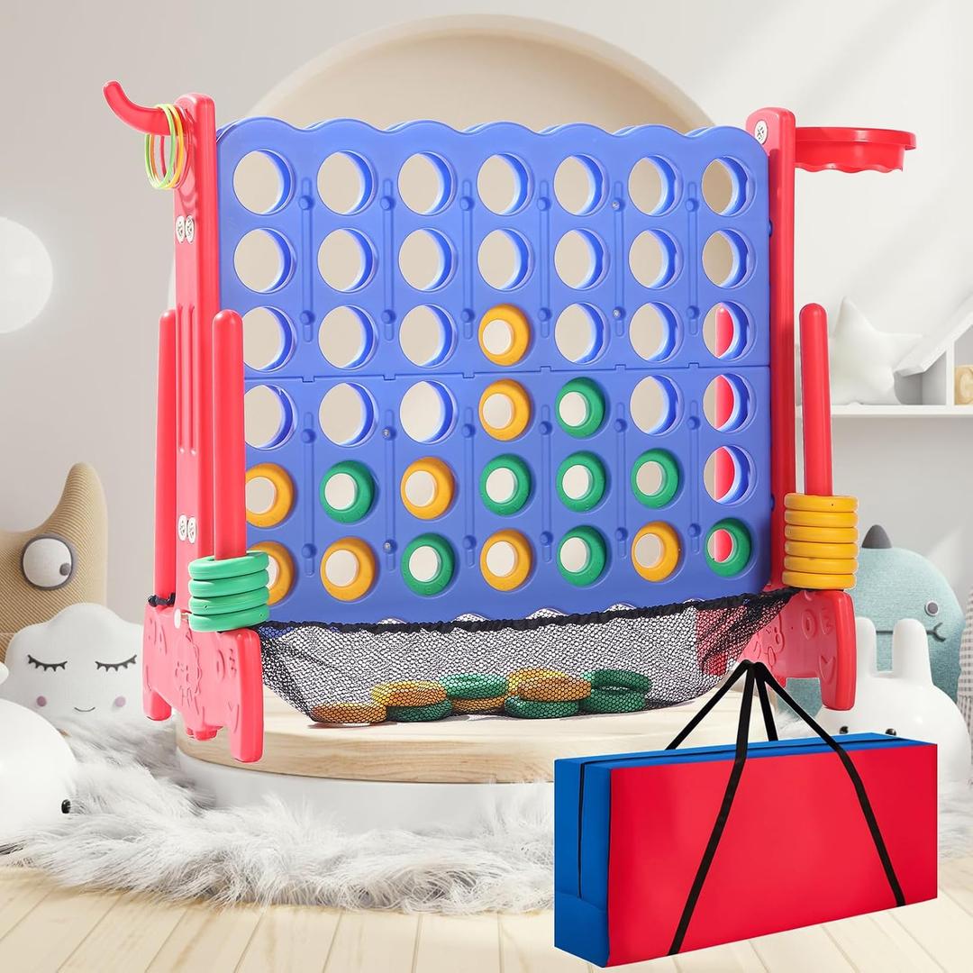 Giant 4 Row Game with Carrying Bag and Mesh Fabric .Giant 4-to-Score Game Set Suitable for Indoor and Outdoor Holiday Parties and Family Gatherings.red
