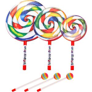 Foraineam 3 Pieces Lollipop Drum with Mallet 10 Inch 8 Inch 6 Inch Percussion Lollipop Hand Drum Musical Sound Tool Music Rhythm Instruments