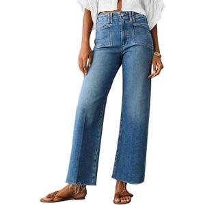 KUNMI Jeans for Women Wide Leg Baggy High Waist Boyfriends Straight Leg Stretchy Denim Pants Trendy Fall 2025 (16, W005-blue)