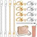 4 Pcs Purse Chain Strap Extender 7.9 Inch Purse Chain and 8 Pcs Studs Rivets D Ring, Flat Wallet Strap Extender with Post Head Buttons Bag with Hole Punch(Gold, Silver)