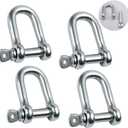 Stainless Steel 304 D Shape Shackle 5/32", 1/4", 5/16",3/8", 9/16", for Chains Wirerope Lifting Outdoor Camping Survival Rope Bracelets Or for Heavy Duty Construction