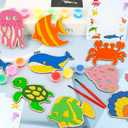 LARDUX Under The Sea Party Favors, 24PCS Wooden Sea Ocean Animals Party Favors Painting Kit, Glow in The Dark DIY Crafts, Shark Birthday Party Decorations Goodie Bag Stuffers for Kids Boys Girls, colorful